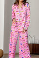 Pocketed Printed Top and Pants Lounge Set Pink