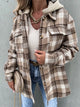 Plaid Button Up Jacket with Removable Hood Camel
