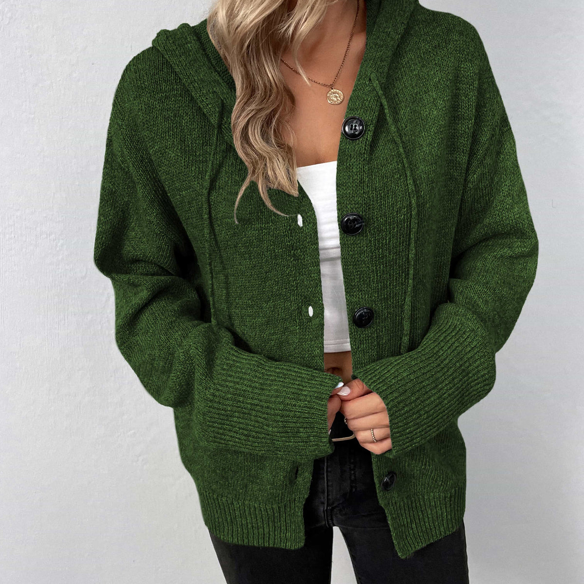 Button-Down Long Sleeve Hooded Sweater
