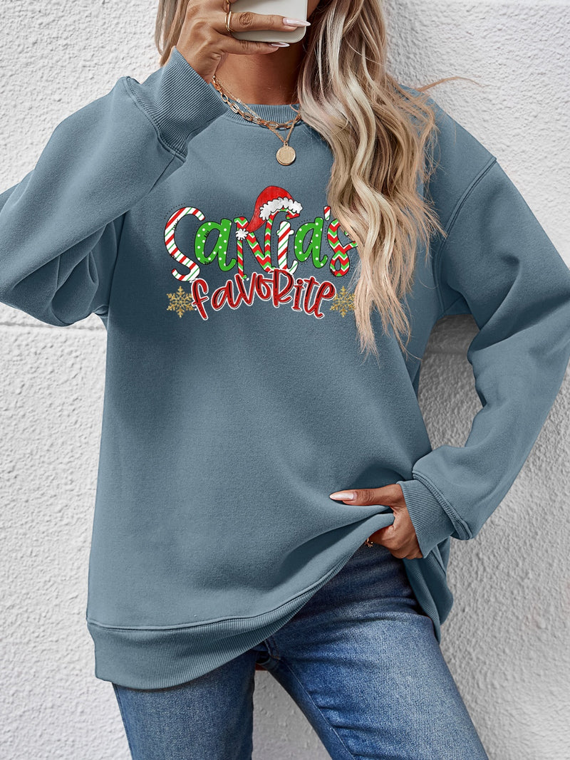 Letter Graphic Round Neck Long Sleeve Sweatshirt Air Force Blue