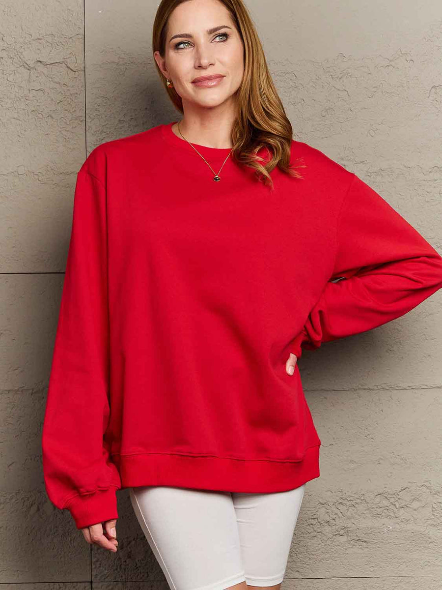 Simply Love Full Size Dropped Shoulder Sweatshirt Red