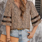 Perfee Printed V-Neck Half Sleeve Blouse