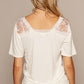 POL V-Neck Short Sleeve Lace Trim Top