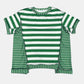 Full Size Contrast Stitching Striped Round Neck T-Shirt