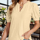 Eyelet Notched Short Sleeve Blouse