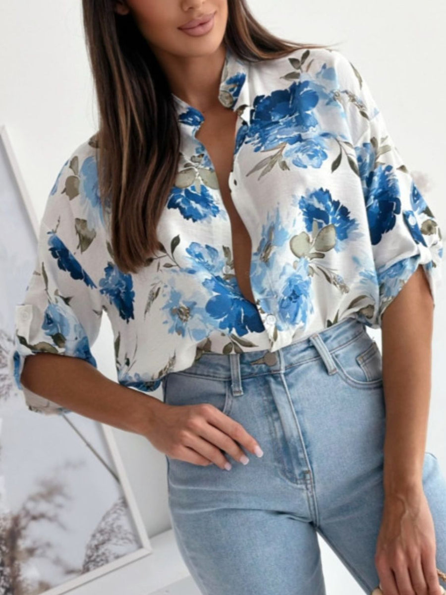 Printed Button Up Half Sleeve Shirt Royal Blue