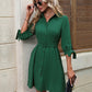 Collared Neck Button-Up Three-Quater Sleeve Dress