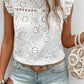 Eyelet Round Neck Cap Sleeve Blouse