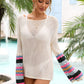 Rainbow Stripe Openwork Boat Neck Cover-Up