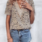 Full Size Printed V-Neck Short Sleeve Blouse