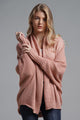 Dolman Sleeve Open Front Ribbed Trim Longline Cardigan Pink One Size