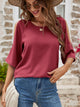 Textured Round Neck Split Sleeve Top Burgundy