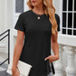 Eyelet Slit Round Neck Short Sleeve T-Shirt