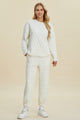 Double Take Full Size Texture Round Neck Long Sleeve Top and Pants Set Beige