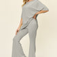 Double Take Full Size Round Neck Drop Shoulder T-Shirt and Flare Pants Set