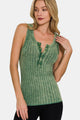 Zenana Washed Ribbed Half Snap Henry Tank DKGREEN