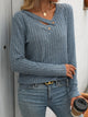 Mandy Ribbed V-Neck Long Sleeve T-Shirt Dusty Blue