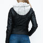 YMI Faux Layered Double-Zipper Jacket with Fuzzy Hood