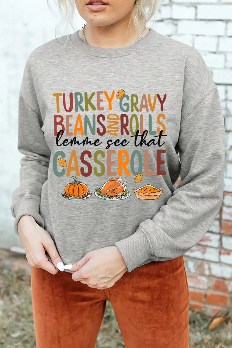 Letter Graphic Round Neck Long Sleeve Sweatshirt Gray