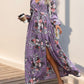 Slit Printed Surplice Long Sleeve Maxi Dress