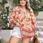 Plus Size Printed V-Neck Three-Quarter Sleeve Blouse