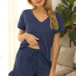 V-Neck Short Sleeve Top and Drawstring Shorts Lounge Set