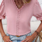 Swiss Dot V-Neck Flounce Sleeve Blouse