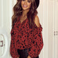 Cutout Printed Tie Neck Long Sleeve Blouse