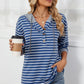 Drawstring Striped Long Sleeve Hoodie