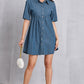 Button Up Collared Neck Tiered Denim Dress