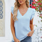 Ruffled V-Neck Cap Sleeve Blouse