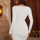 Ribbed Deep V Long Sleeve Mini Bandage Dress