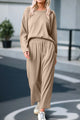 Round Neck Dropped Shoulder Top and Pants Set Khaki