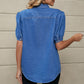 Puff Sleeve Collared Denim Top