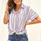 Striped Collared Neck Button-down Pocketed Top