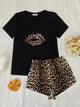 Leopard Lip Graphic Top and Shorts Lounge Set Black