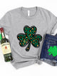 Lucky Clover Round Neck Short Sleeve T-Shirt Gray
