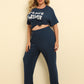 Plus Size PEACE FOREVER Short Sleeve Top and Pants Set