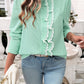 Devine Lace Detail Ruffled Round Neck Long Sleeve Shirt