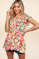 Haptics Floral Peplum Babydoll Blouse Fuchsia Peach