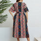 Plus Size Bohemian V-Neck Tie Belt Midi Dress