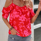 Ruffled Printed Short Sleeve Blouse