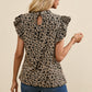 Ruffled Leopard Round Neck Cap Sleeve Blouse