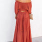 Ruffle Trim Off Shoulder Long Sleeve Maxi Dress