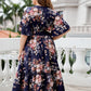 Plus Size Floral Surplice Neck Midi Dress