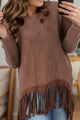 Fringe Round Neck Long Sleeve Top Brown