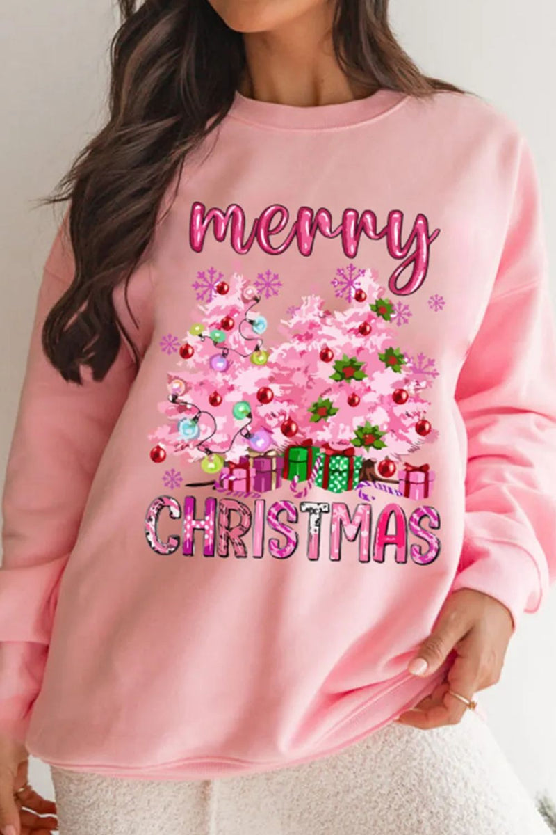MERRY CHRISTMAS Long Sleeve Sweatshirt Blush Pink