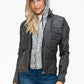 YMI Removable Faux Layered Multi-Pocket Jacket with Fuzzy Hood