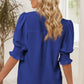 Smocked Flounce Sleeve Notched Neck Blouse