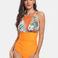 Cutout Printed Round Neck One-Piece Swimwear